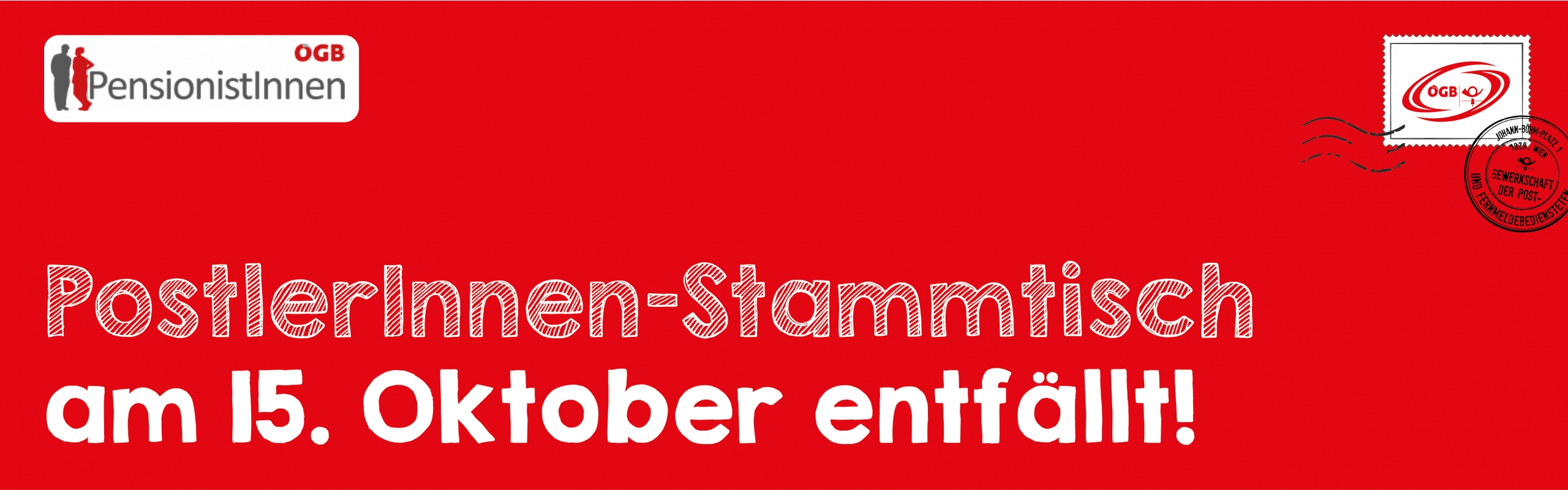 PostlerInnenstammtisch entfällt_Banner PostlerInnenstammtisch entfällt_Banner